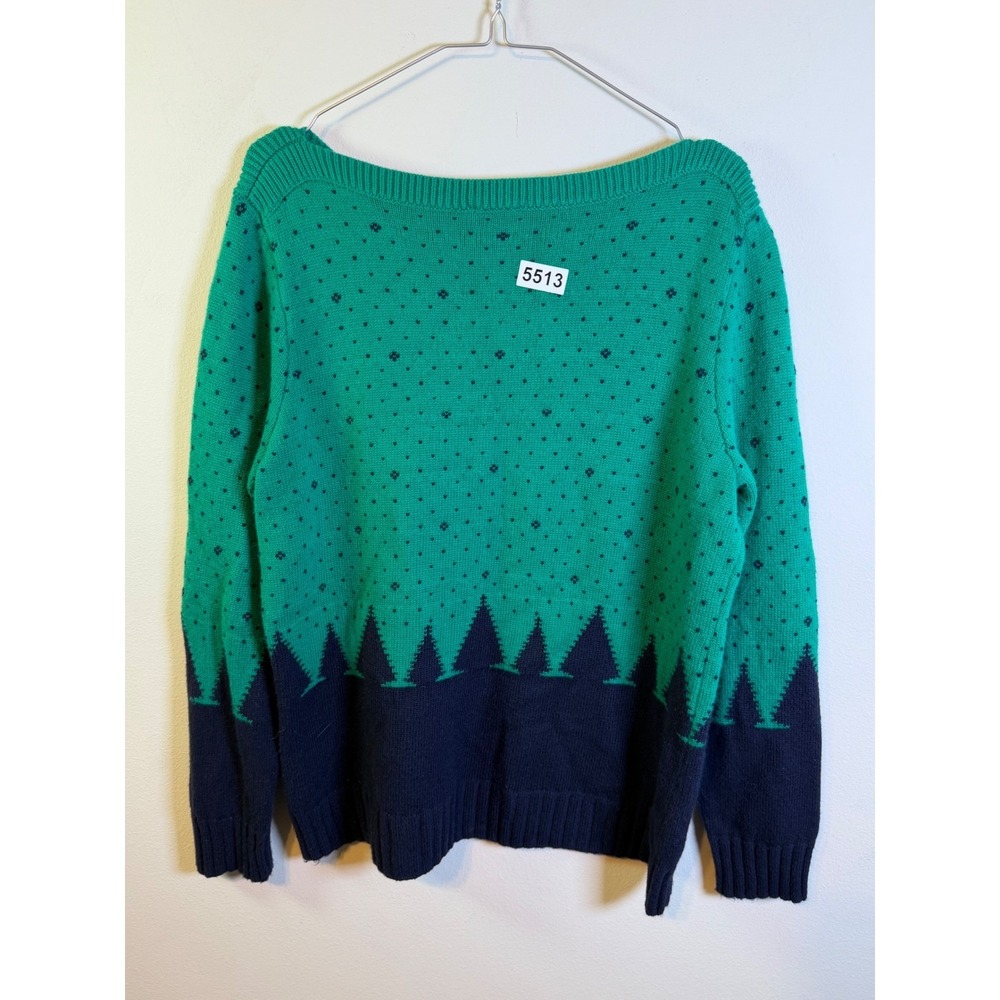 Talbots Womens Sweater Pine Tree Fair Isle Green Large - Picture 4 of 6